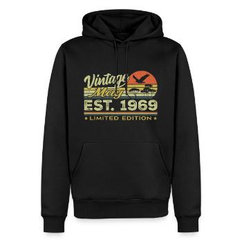 Anniversaire Mai 1969, nés en mai 1969 - May 1969 - Sweat à capuche Premium bio Homme - noir - Devant - Nico (187cm)