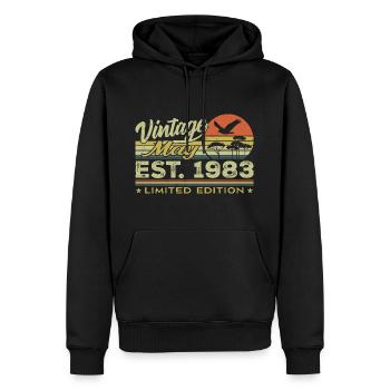 Anniversaire Mai 1983, nés en mai 1983 - May 1983 - Sweat à capuche Premium bio Homme - noir - Devant - Nico (187cm)
