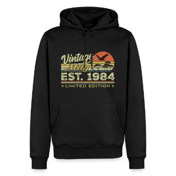 Anniversaire Mai 1984, nés en mai 1984 - May 1984 - Sweat à capuche Premium bio Homme - noir - Devant - Nico (187cm)