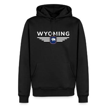 Wyoming Fan Shirt – Wild & Frei - Männer Premium Bio Hoodie - Schwarz - Vorne - Nico (187cm)