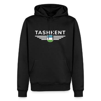 Taschkent T-Shirt – Usbekistans Herz - Männer Premium Bio Hoodie - Schwarz - Vorne - Nico (187cm)