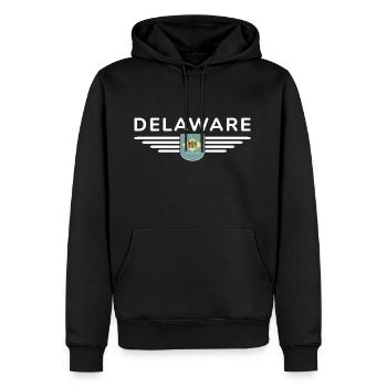 Delaware Fan T-Shirt – Küste & Charme - Männer Premium Bio Hoodie - Schwarz - Vorne - Nico (187cm)