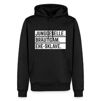 Junggeselle. Bräutigam. Ehe-Sklave. (JGA / 1C) - Männer Premium Bio Hoodie - Schwarz - Vorne - Nico (187cm)