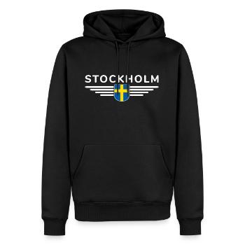 Stockholm T-Shirt für Fans und Reisende - Männer Premium Bio Hoodie - Schwarz - Vorne - Nico (187cm)