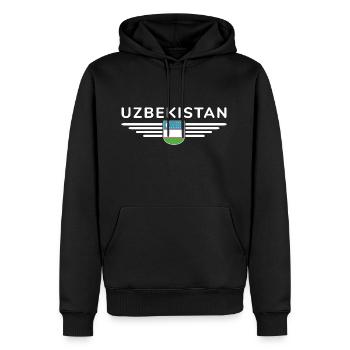 Usbekistan T-Shirt – Stolz und Kultur - Männer Premium Bio Hoodie - Schwarz - Vorne - Nico (187cm)