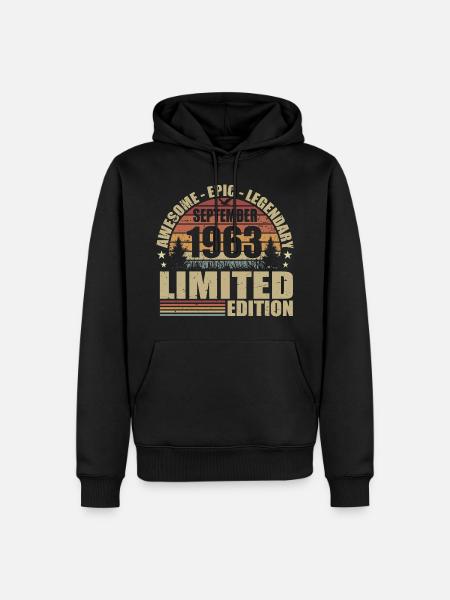 1963 September 1963 Jubilæum September 1963 - Herre Premium økologisk hoodie - sort