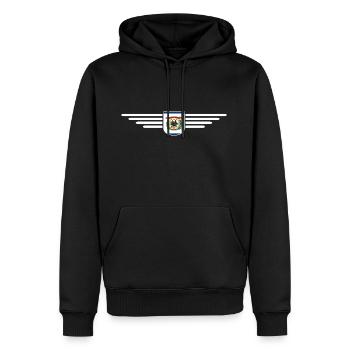 West Virginia Fan Shirt – Natur & Stolz - Männer Premium Bio Hoodie - Schwarz - Vorne - Nico (187cm)