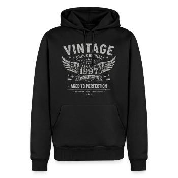 Né en Août 1997, Construit Août 1997 - August 1997 - Sweat à capuche Premium bio Homme - noir - Devant - Nico (187cm)