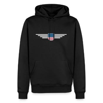 I Love USA, T-Shirt Design Style Élégance - Sweat à capuche Premium bio Homme - noir - Devant - Nico (187cm)