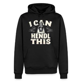Hennenheld - Bauernhoflustige Sprüche - Männer Premium Bio Hoodie - Schwarz - Vorne - Nico (187cm)