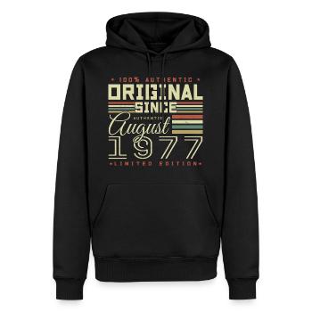 Août 1977 Retro Août 1977 Août 1977 Anniversaire - Sweat à capuche Premium bio Homme - noir - Devant - Nico (187cm)