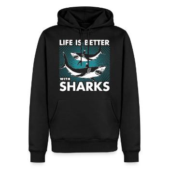 Requins - Sweat à capuche Premium bio Homme - noir - Devant - Nico (187cm)