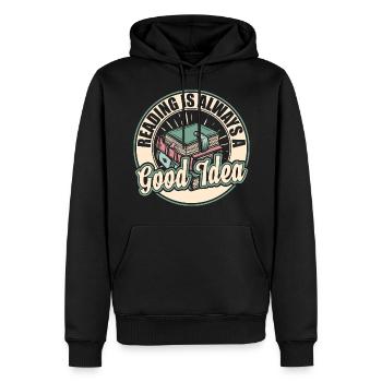 Lire Livres - Sweat à capuche Premium bio Homme - noir - Devant - Nico (187cm)