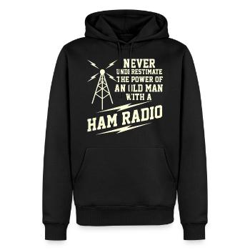 Chemise drôle de radioamateur - cadeau d'opérateur radio - Sweat à capuche Premium bio Homme - noir - Devant - Nico (187cm)