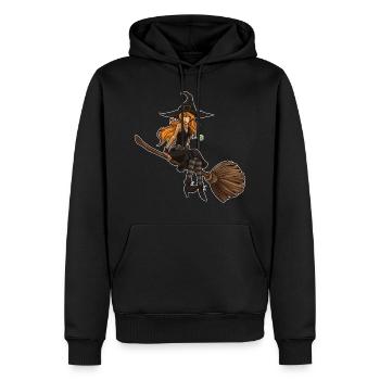 Cute Witch Sits On Her Broom | Halloween - Men’s Premium Organic Hoodie - black - Front - Nico (187cm)