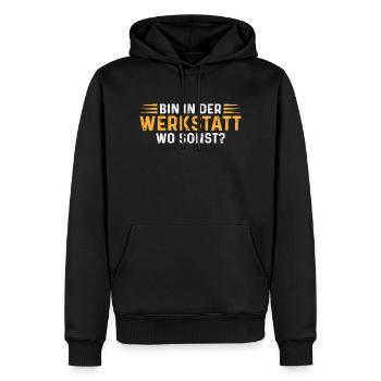 Bin in der Werkstatt wo sonst Schrauber - Männer Premium Bio Hoodie - Schwarz - Vorne - Nico (187cm)
