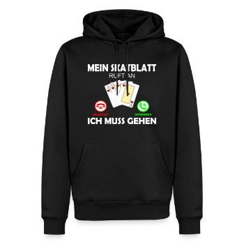 Skat Kartenspiel Lustig Spruch Skatblatt ruft an - Männer Premium Bio Hoodie - Schwarz - Vorne - Nico (187cm)