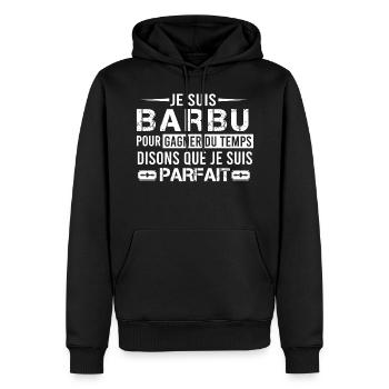 Je suis Barbu / Phrase Drôle / Humour / Barbe - Sweat à capuche Premium bio Homme - noir - Devant - Nico (187cm)