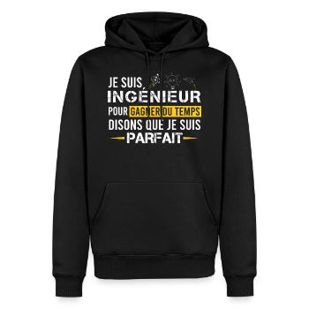 Je suis Ingénieur / Cadeau Drôle Humour Ingénieur - Sweat à capuche Premium bio Homme - noir - Devant - Nico (187cm)