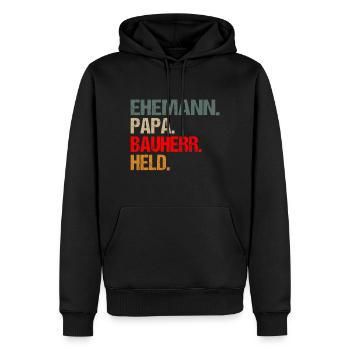 Bauherr Papa Ehemann Spruch Richtfest Retro Lustig - Männer Premium Bio Hoodie - Schwarz - Vorne - Nico (187cm)