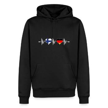Finland Germany flag heart coat of arms heartbeat - Men’s Premium Organic Hoodie - black - Front - Nico (187cm)