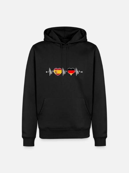 Spanien Deutschland Flagge Herz Wappen Herzschlag - Männer Premium Bio Hoodie - Schwarz