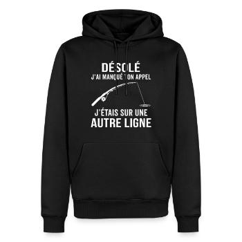 Drôle cadeau pour pêcheur t-shirt peche - Sweat à capuche Premium bio Homme - noir - Devant - Nico (187cm)