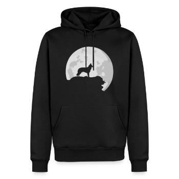 Groenendael Schäferhund Vollmond Silhouette - Männer Premium Bio Hoodie - Schwarz - Vorne - Nico (187cm)