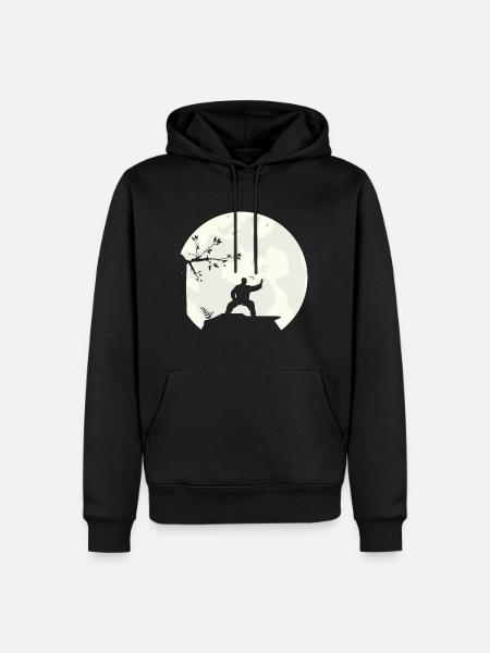 Tai Chi Schattenboxen Vollmond Mond Silhouette - Männer Premium Bio Hoodie - Schwarz