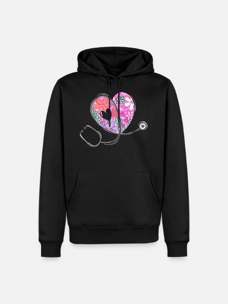 Stetoscopio per assistenza sanitaria - Flower Love Heart 3 - Felpa con cappuccio ecologica premium da uomo - nero