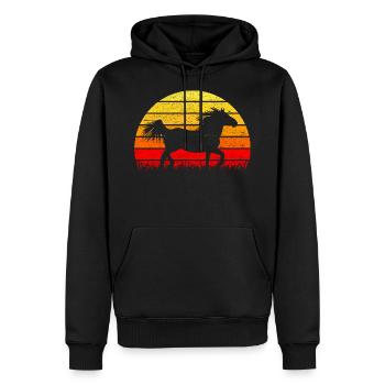Silhouette d'un cheval Noriker au lever du soleil - Sweat à capuche Premium bio Homme - noir - Devant - Nico (187cm)
