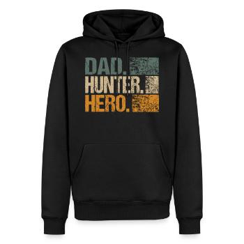 Chasseur Père Papa Hero Sprüch Drôle Rétro Style - Sweat à capuche Premium bio Homme - noir - Devant - Nico (187cm)