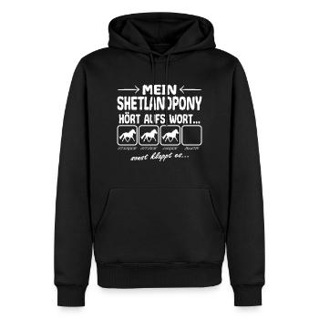 Shetlandpony hört aufs Wort Spruch Lustig Witzig - Männer Premium Bio Hoodie - Schwarz - Vorne - Nico (187cm)