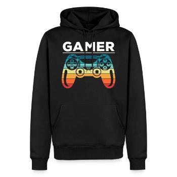 jeu gamer jeux vidéo vintage de jeu en ligne - Sweat à capuche Premium bio Homme - noir - Devant - Nico (187cm)