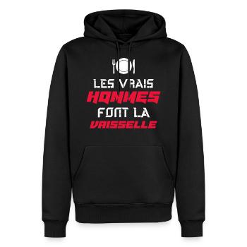 Les vrais hommes font la vaisselle beauf humour - Sweat à capuche Premium bio Homme - noir - Devant - Nico (187cm)