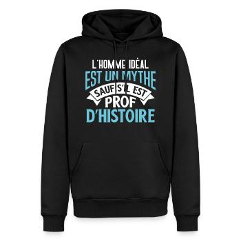Professeur histoire idée cadeau enseignant prof - Sweat à capuche Premium bio Homme - noir - Devant - Nico (187cm)