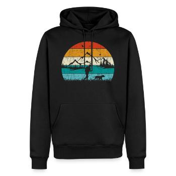 Wandern mit Hund Vintage Retro - Männer Premium Bio Hoodie - Schwarz - Vorne - Nico (187cm)