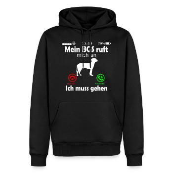 BGS Hund ruft an Spruch Lustig - Männer Premium Bio Hoodie - Schwarz - Vorne - Nico (187cm)