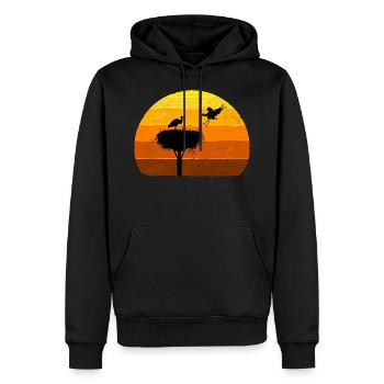 Cigogne, Nid, Cigognes, Vol d’oiseau au coucher du soleil - Sweat à capuche Premium bio Homme - noir - Devant - Nico (187cm)