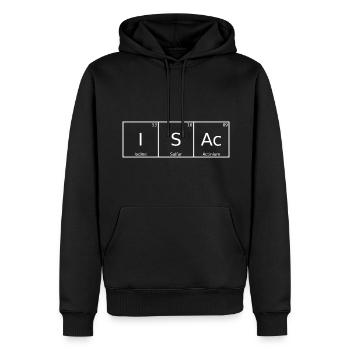 Isac Nom Prénom Chimie Tableau périodique Éléments - Sweat à capuche Premium bio Homme - noir - Devant - Nico (187cm)