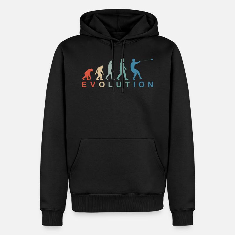 Hammerwerfen Hammerwurf Männer Evolution Retro - Männer Premium Bio Hoodie - Schwarz