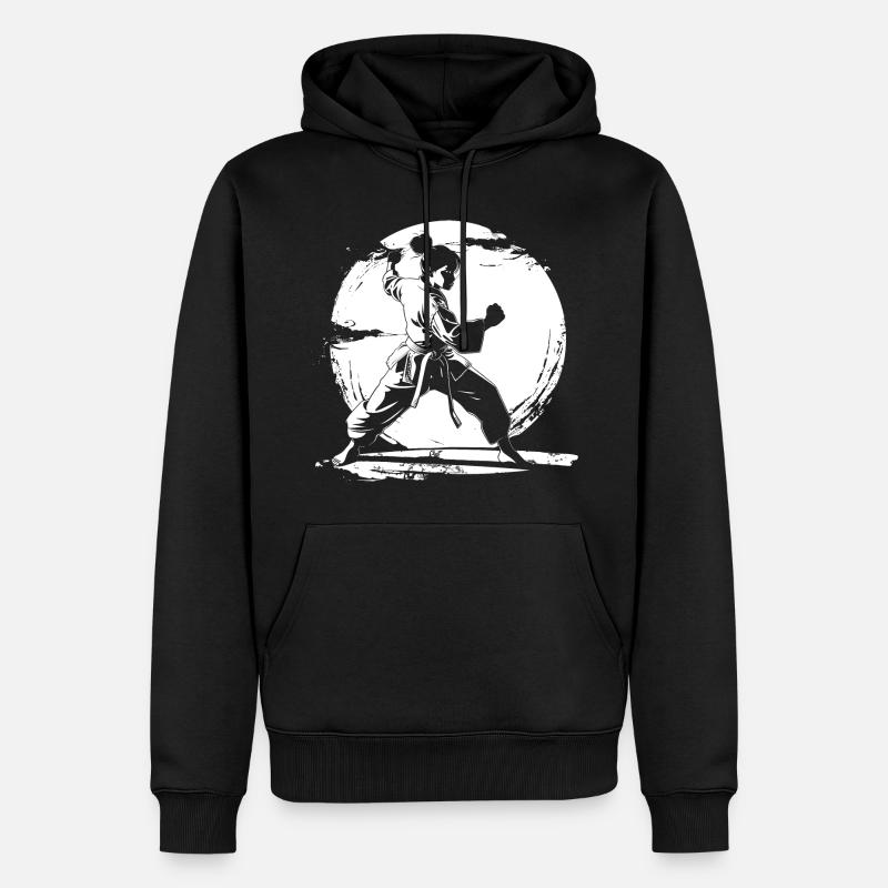 Karate Mädchen Zeichnung - Männer Premium Bio Hoodie - Schwarz
