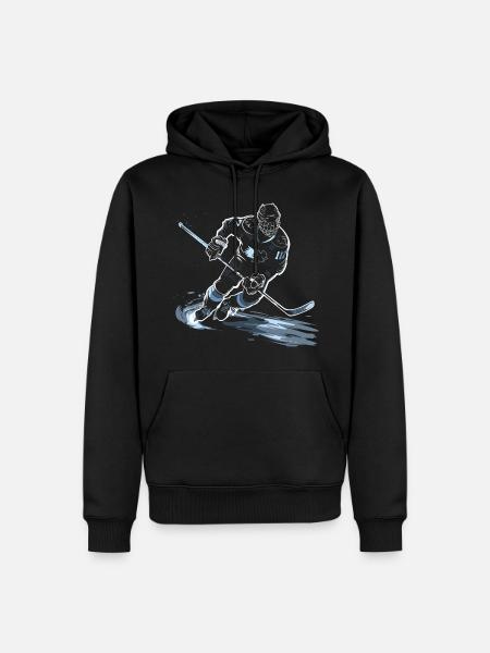 Eishockeyspieler Zeichnung - Männer Premium Bio Hoodie - Schwarz
