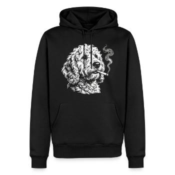 Smoking Goldendoodle : Drôle de dessin de mème de chien - Sweat à capuche Premium bio Homme - noir - Devant - Nico (187cm)