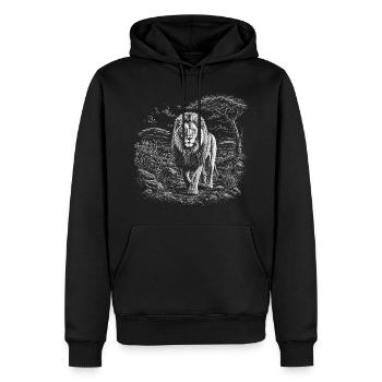 Majestätischer Löwe in weiter Savannenlandschaft - Männer Premium Bio Hoodie - Schwarz - Vorne - Nico (187cm)