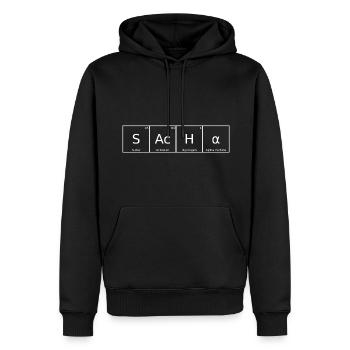 Sacha Nom Prénom Chimie Éléments du tableau périodique - Sweat à capuche Premium bio Homme - noir - Devant - Nico (187cm)