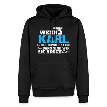 KARL - kann es reparieren - Männer Premium Bio Hoodie - Schwarz - Vorne - Nico (187cm)