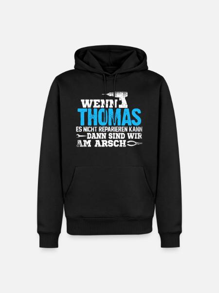 THOMAS - kann es reparieren - Männer Premium Bio Hoodie - Schwarz
