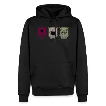 Golden Retriever Goldie Wein Kaffee Spruch Lustig - Männer Premium Bio Hoodie - Schwarz - Vorne - Nico (187cm)