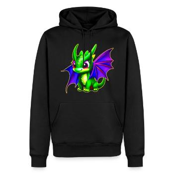 Petit dragon fantaisiste vert mignon - Sweat à capuche Premium bio Homme - noir - Devant - Nico (187cm)
